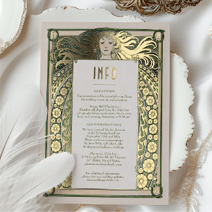 Invitation En Aluminium Art Nouveau Mariage Info Détails Gold Green Mucha