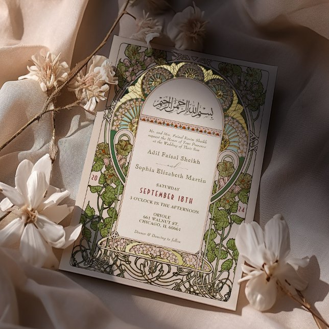 Invitation En Aluminium Art Nouveau Mariage islamique Accents or (Créateur téléchargé)