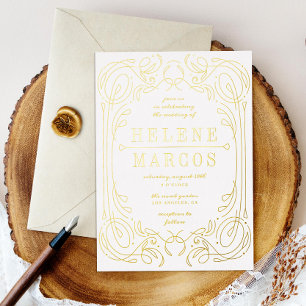 Invitation En Aluminium Art Nouveau Mariage Linework Or