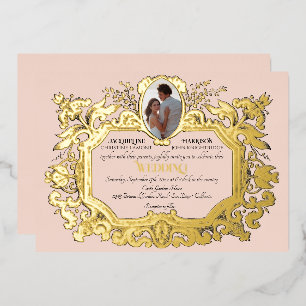 Invitation En Aluminium Art Nouveau Rococo Élégant Photo Rose Mariage