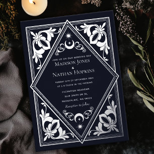 Invitation En Aluminium Art Nouveau Tarot Céleste Argent Mariage Gothique 