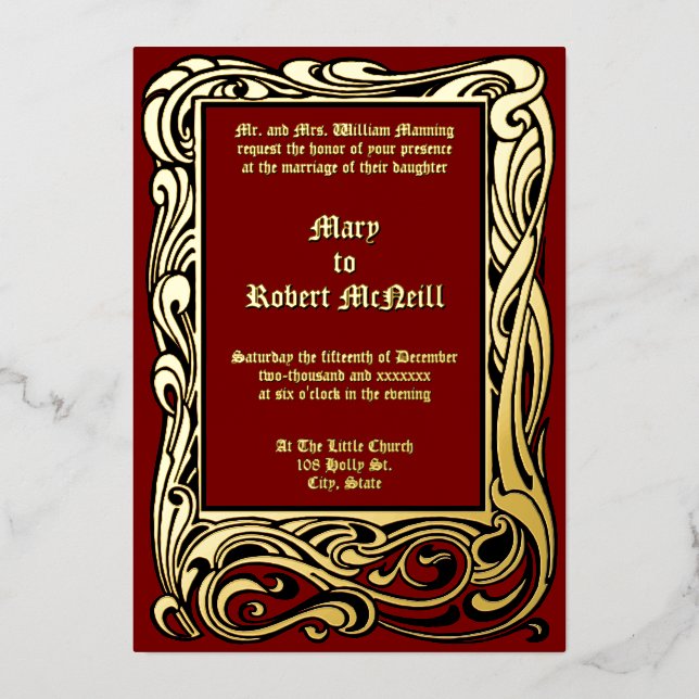Invitation En Aluminium Art nouveau Victorian Era 1901 Foliage Mariage (Recto)