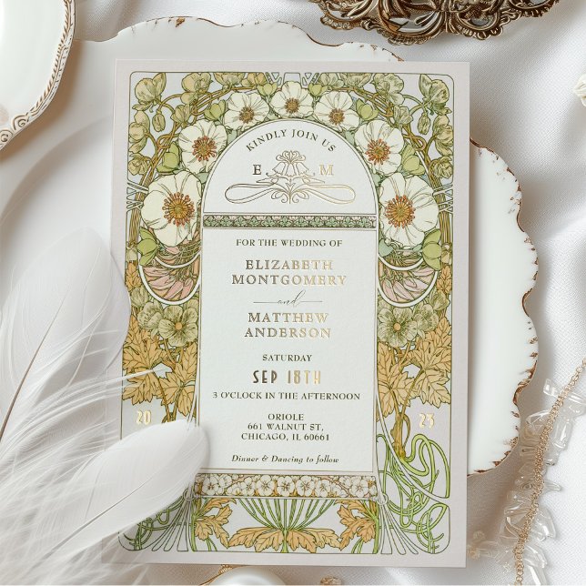 Invitation En Aluminium Art Nouveau Vintage Mariage Foil Accents (Créateur téléchargé)