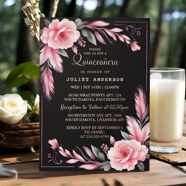 Invitation En Aluminium Art Pastel Font Dusty Glam Rose Gold Quinceanera (Créateur téléchargé)
