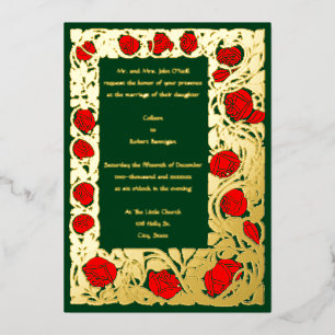 Invitation En Aluminium Arts et artisanat Roycroft Rose Vine Mariage front