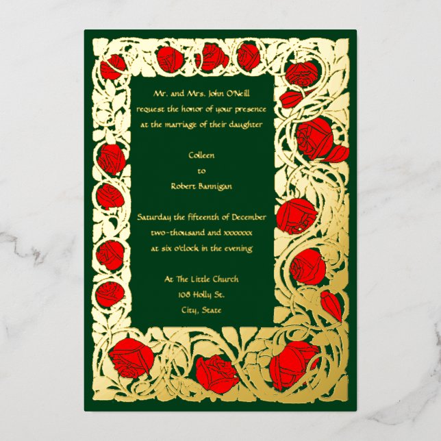 Invitation En Aluminium Arts et artisanat Roycroft Rose Vine Mariage front (Recto)
