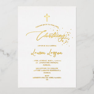 Invitation En Aluminium ArtsApp Elégant Faux Gold Calligraphy Christening