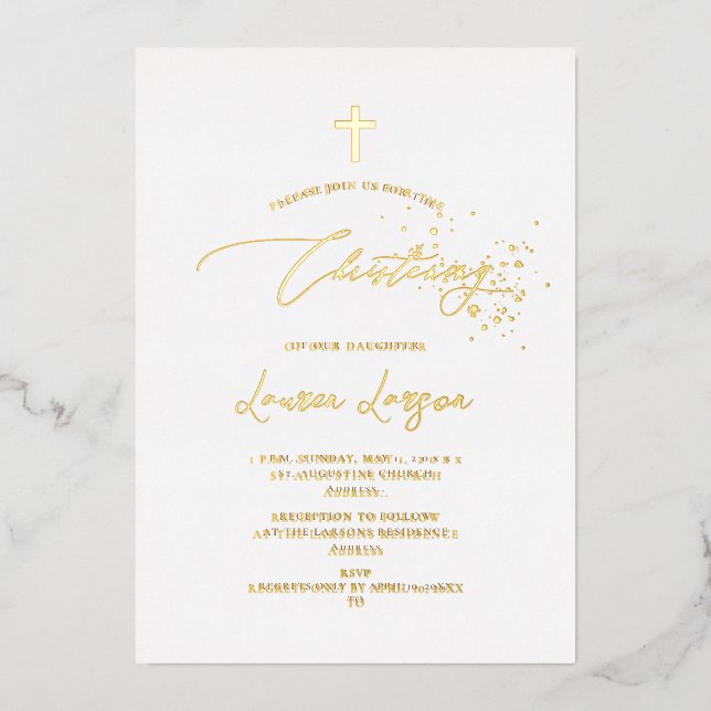 Invitation En Aluminium ArtsApp Elégant Faux Gold Calligraphy Christening (Recto)