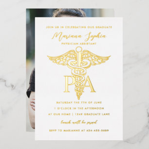 Invitation En Aluminium Assistant de médecin Caducée Graduation Or