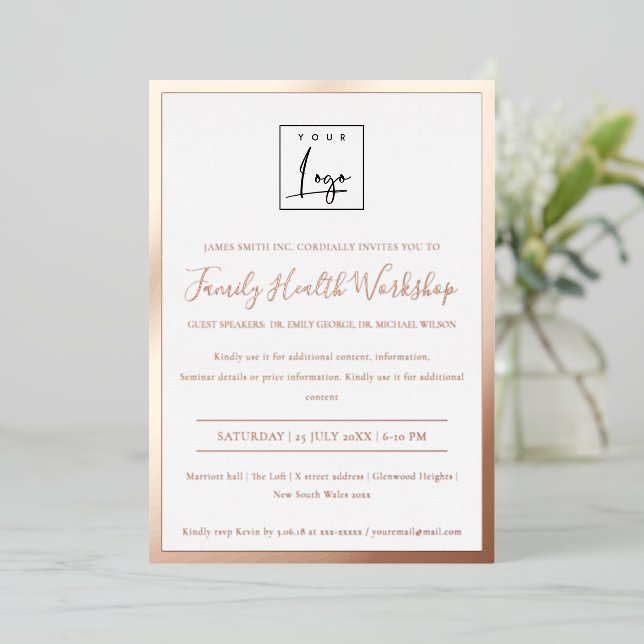 Invitation En Aluminium Atelier Glam Rose Gold Foil Votre Logo Gala  (Debout devant)