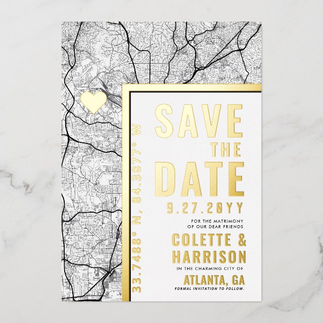 Invitation En Aluminium Atlanta Love Locator | Enregistrer la date du mari (Recto)