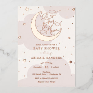 Invitation En Aluminium Au-dessus du Baby shower rose de la lune d'or