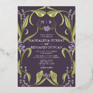 Invitation En Aluminium Aubergine Lilas Violet Art Nouveau Floral Mariage