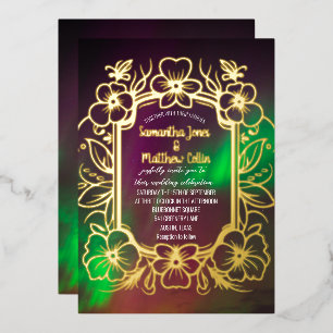 Invitation En Aluminium Aurora Borealis Northern Lights Gold Foil Mariage