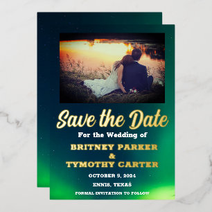 Invitation En Aluminium Aurora Borealis Sky QR Code Mariage photo