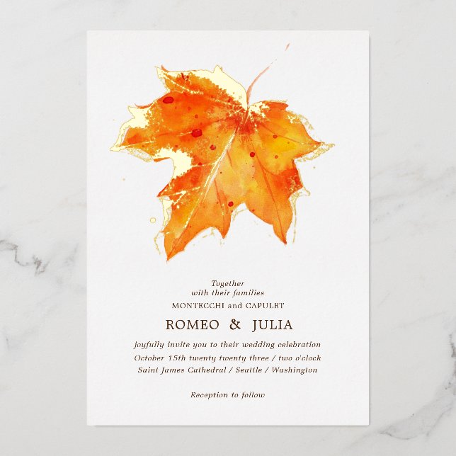 Invitation En Aluminium Automne automne Mariage d'amour (Recto)