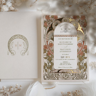 Invitation En Aluminium Automne Burange Orange Gold Mariage Art Nouveau Mu