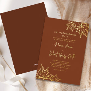Invitation En Aluminium Automne Feuilles Élégant Mariage Personnalisé Or