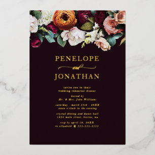 Invitation En Aluminium Automne Floral Mariage Dîner de répétition or