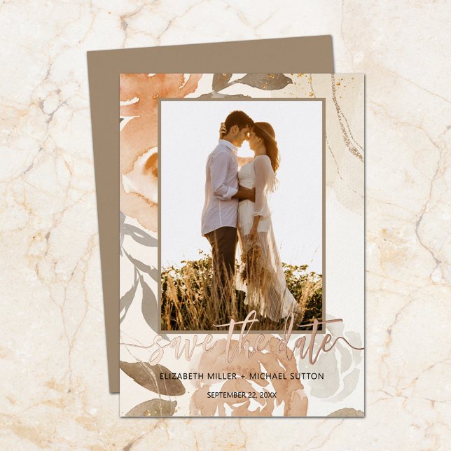 Invitation En Aluminium Automne Floral Rose mariage Enregistrer la date Or (Créateur téléchargé)