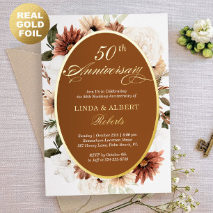 Invitation En Aluminium Automne Terracotta Floral Mariage Anniversaire Or