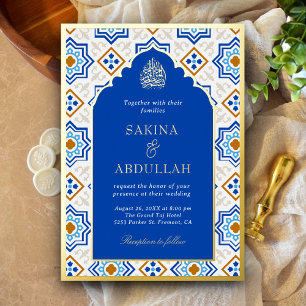 Invitation En Aluminium Azure Blue Persian Mosaic Mariage musulman Or