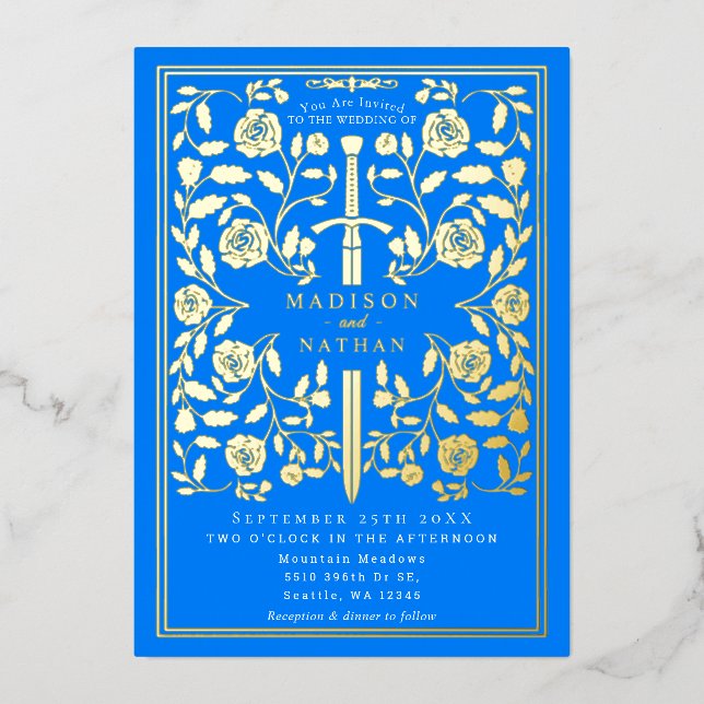 Invitation En Aluminium Azure Blue Royal Medieval Mariage (Recto)