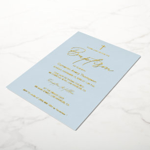 Invitation En Aluminium Baby Blue Gold Cross calligraphie typographique mo