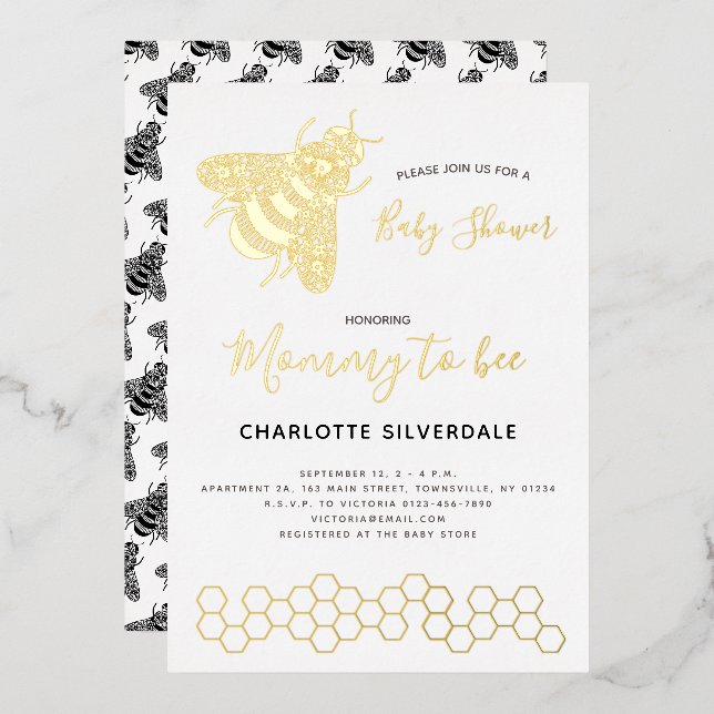 Invitation En Aluminium Baby Shower Abeille (Recto/Verso)