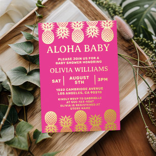 Invitation En Aluminium Baby shower Ananas Tropical Luau rose