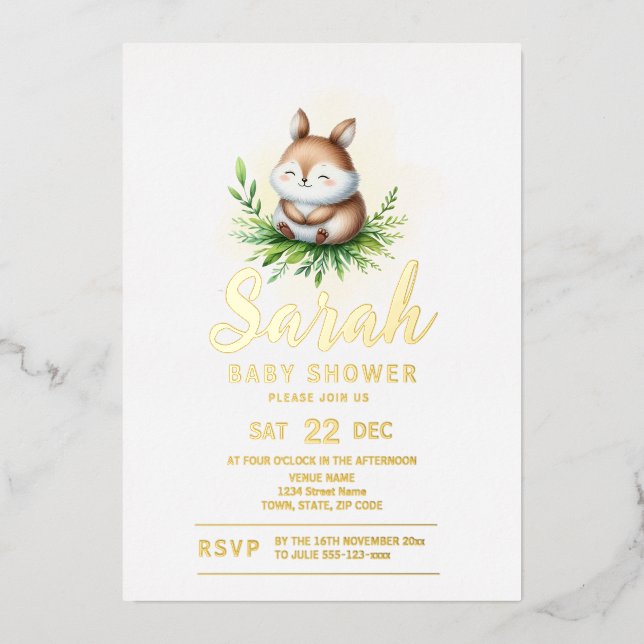 Invitation En Aluminium Baby shower animal des bois (Recto)