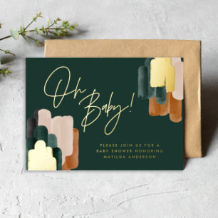 Invitation En Aluminium Baby shower aquarelle abstraite en terre cuite ver