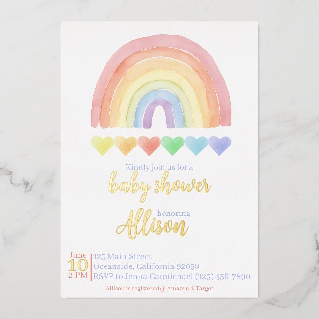 Invitation En Aluminium Baby shower arc-en-ciel (Recto)