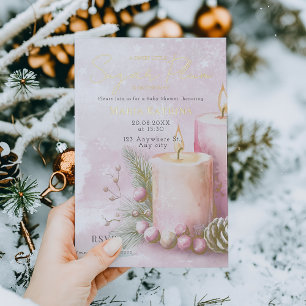 Invitation En Aluminium Baby shower aux bougies de Noël aquarelle