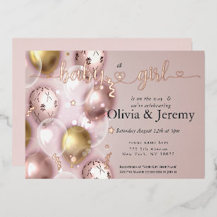 Invitation En Aluminium Baby shower Bébé Fille rose Ballons