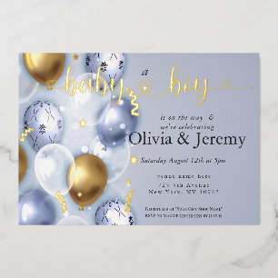 Invitation En Aluminium Baby shower Bébé Garçon Bleu Ballons