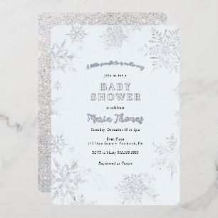 Invitation En Aluminium Baby shower bleu Little Snowflake