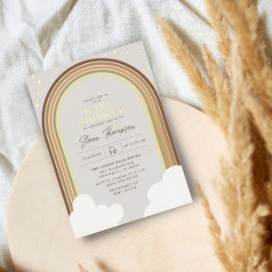 Invitation En Aluminium Baby Shower Bohème Arc-en-Ciel Terreux Genre Neutr