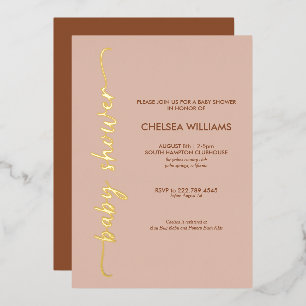 Invitation En Aluminium Baby-Shower Bohème Beige & Or Terracotta Véritable