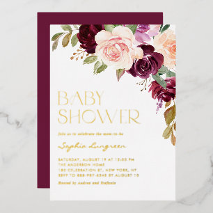 Invitation En Aluminium Baby Shower Bohème Fleurs de Bourgogne et Pêche Au