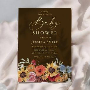 Invitation En Aluminium Baby Shower Bohème Floral Aquarelle Été Or