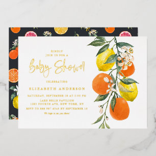 Invitation En Aluminium Baby Shower Boho Botanique Orange et Citron