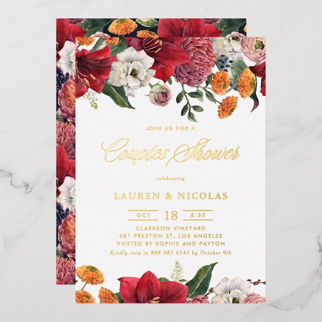 Invitation En Aluminium Baby Shower Couple Amaryllis et Chrysanthèmes Bota (Recto/Verso)