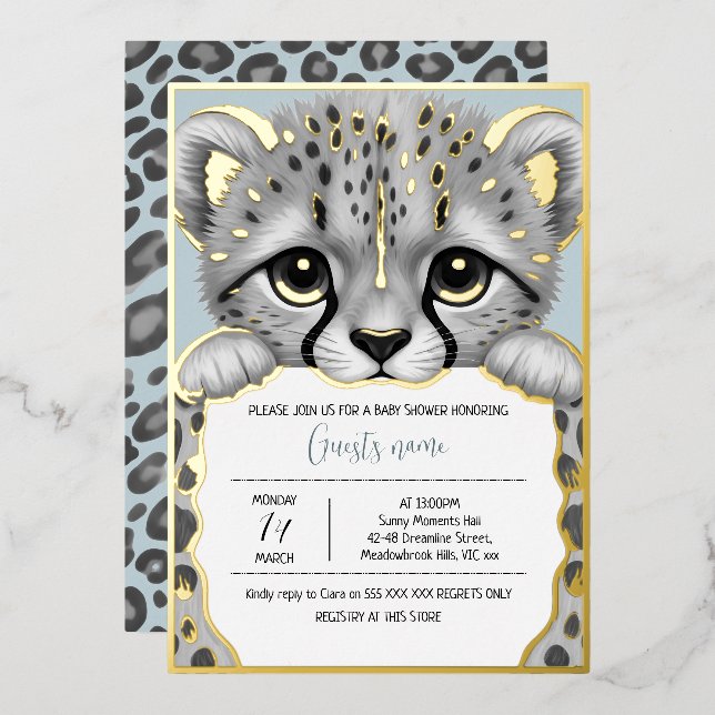 Invitation En Aluminium Baby Shower Cub Bleu (Recto/Verso)