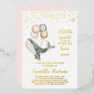 Invitation En Aluminium Baby shower d'aquarelle de baleine nautique fille