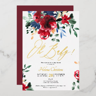 Invitation En Aluminium Baby shower d'aquarelle florale de la marine rouss