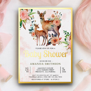 Invitation En Aluminium Baby shower de cerfs floraux maman et bébé or