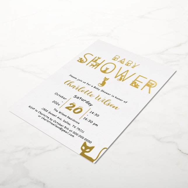 Invitation En Aluminium Baby shower de couleur mignonne Cat Pastel (Rotation)