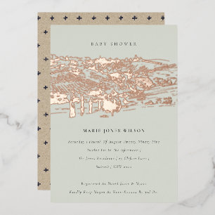Invitation En Aluminium Baby shower de croquis Saga Green Rose Gold Winery