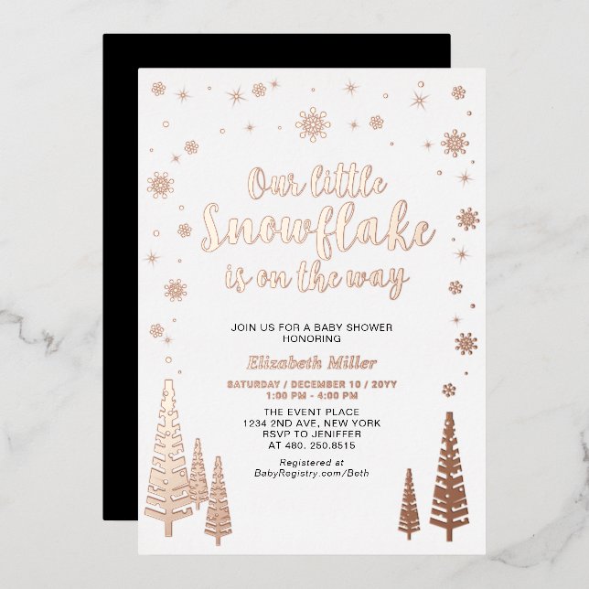 Invitation En Aluminium Baby shower de la forêt d'hiver de Snowflake Real  (Recto/Verso)